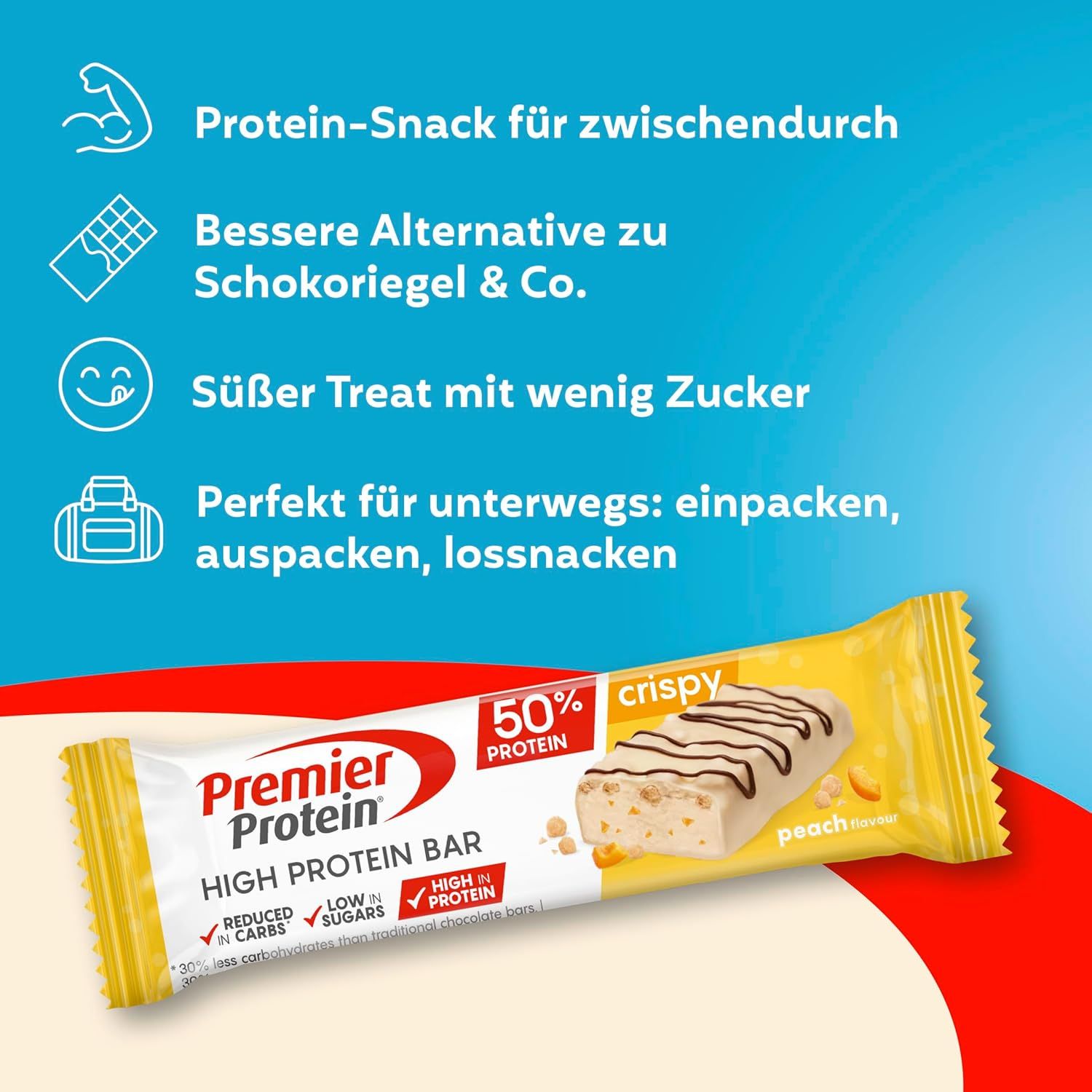 Premier Protein High Protein Bar 50% Peach Crispie 16x40g