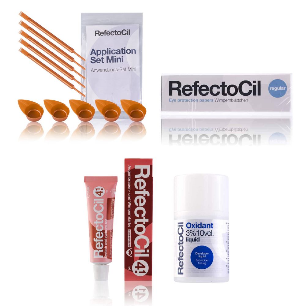Refectocil Wimpernfarbe rot 4.1 & Oxidant flüssig 3% Wimpernblättchen Mini-Anwendungs Set 15 ml Creme
