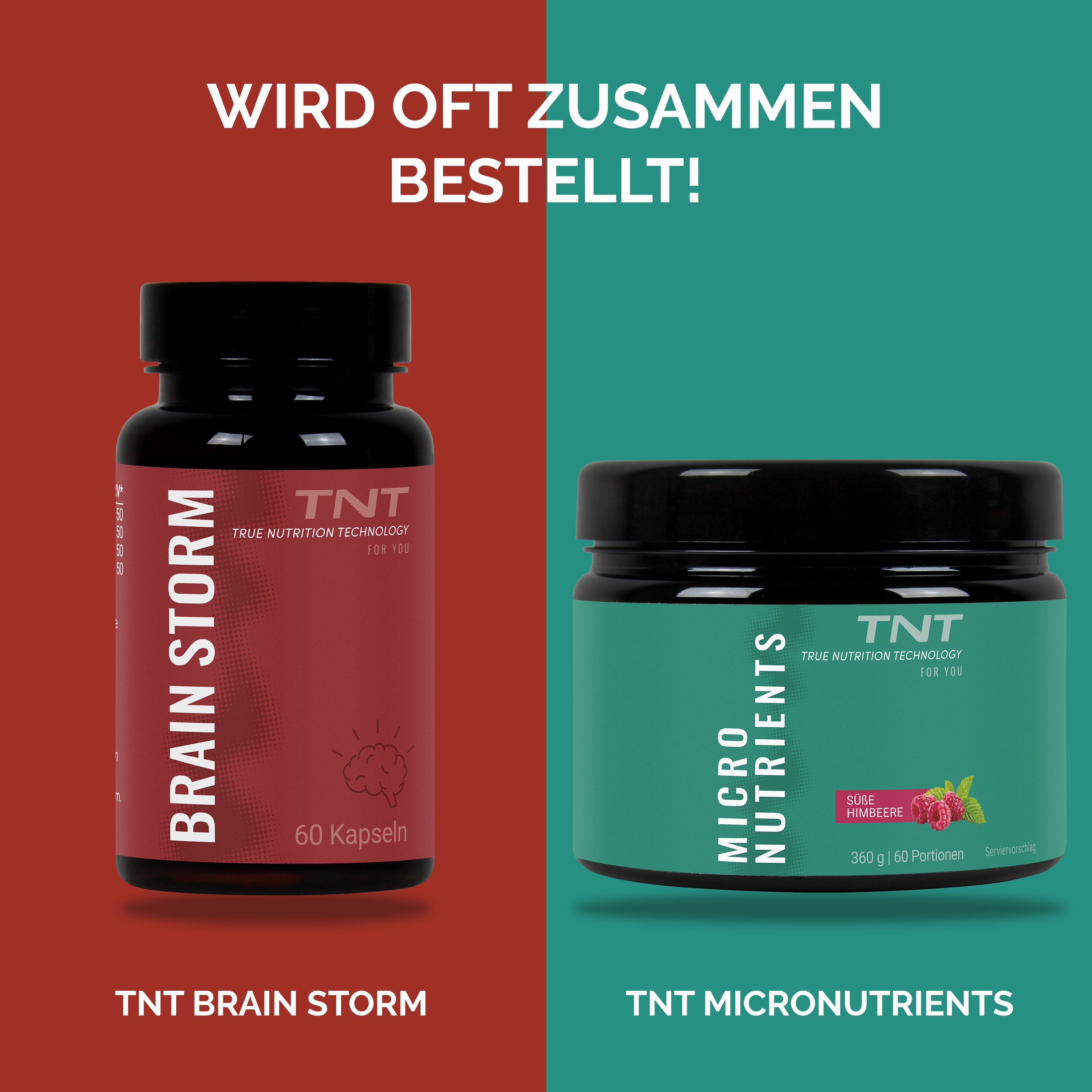 Zwei Produkte nebeneinander: "BRAIN STORM" und "MICRO NUTRIENTS".