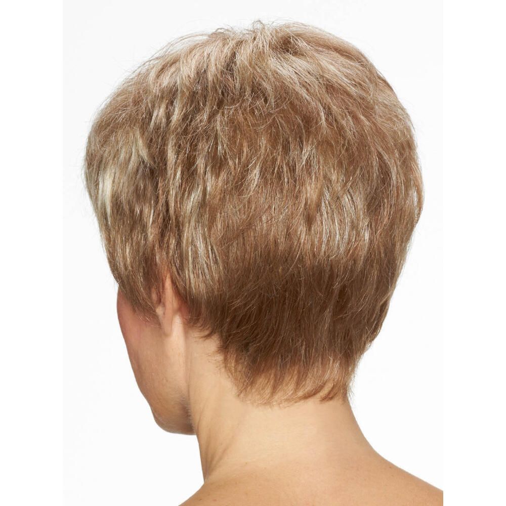 Kurzhaarperücke in Blondtönen. Rückansicht.