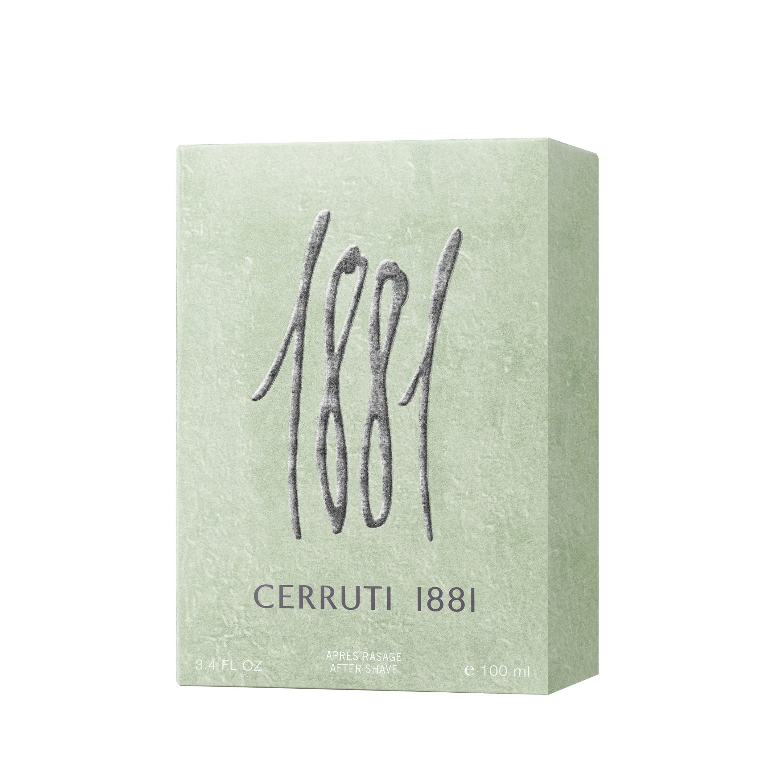 Grüne Verpackung von Cerruti 1881 Pour Homme. Logo und Schriftzug in Silber. Rechteckige Form.