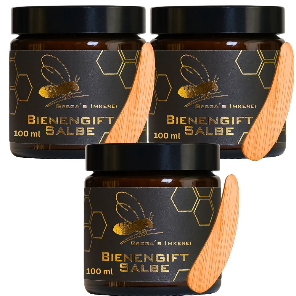 Vorteilsset 3x Bienengiftsalbe hochdosiert mit ca. 330 Bienenstichen 'Sehr gut' im Derma Test 300 ml