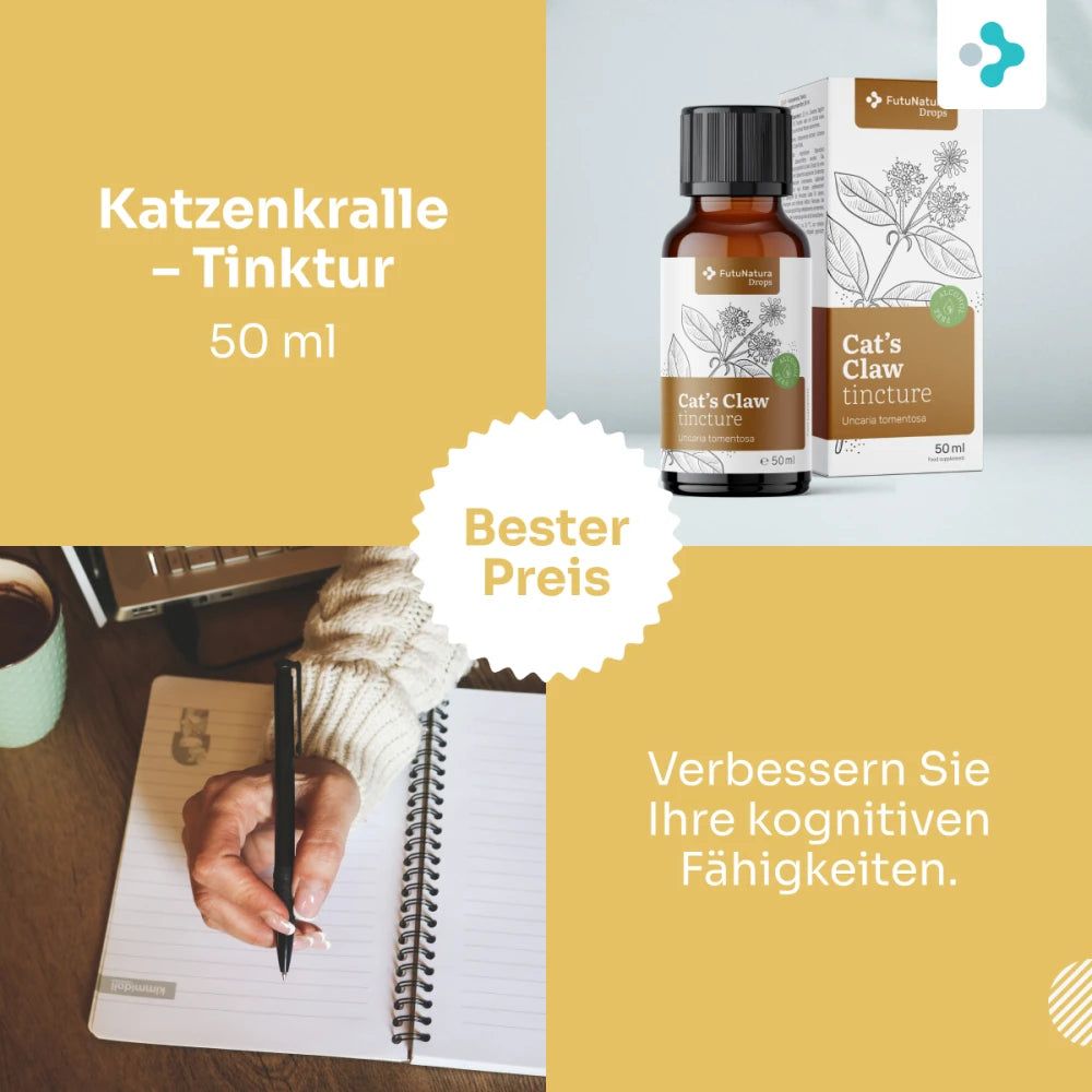 Katzenkralle Tinktur Flasche und Karton, 50 ml.