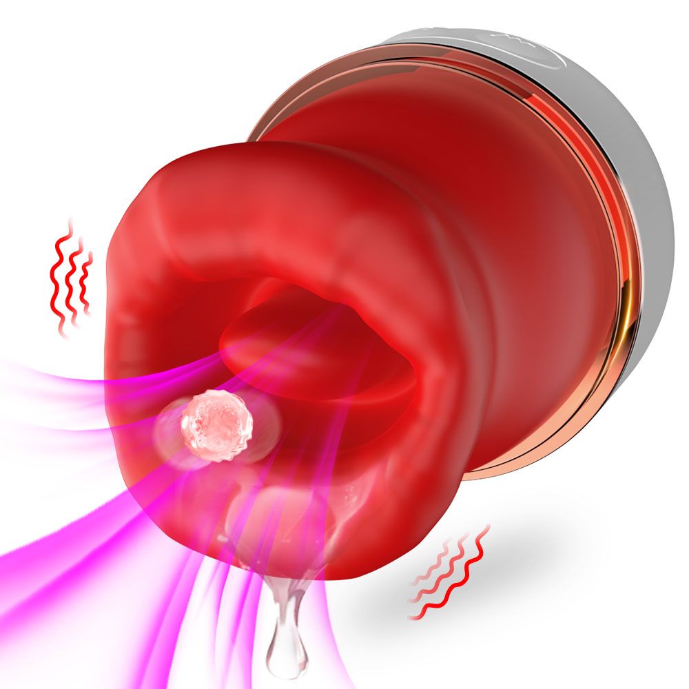 Produkt mit rotem Aufsatz und weißem Sockel. Darstellung von Flüssigkeit und Wellenlinien. 