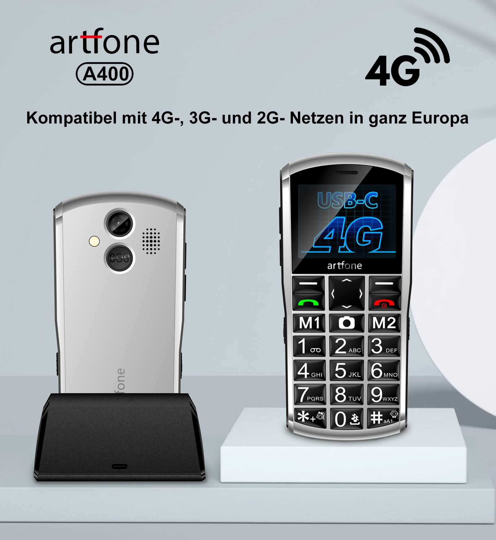 artfone Mobiltelefon A400 mit Notruftaste | Dual SIM