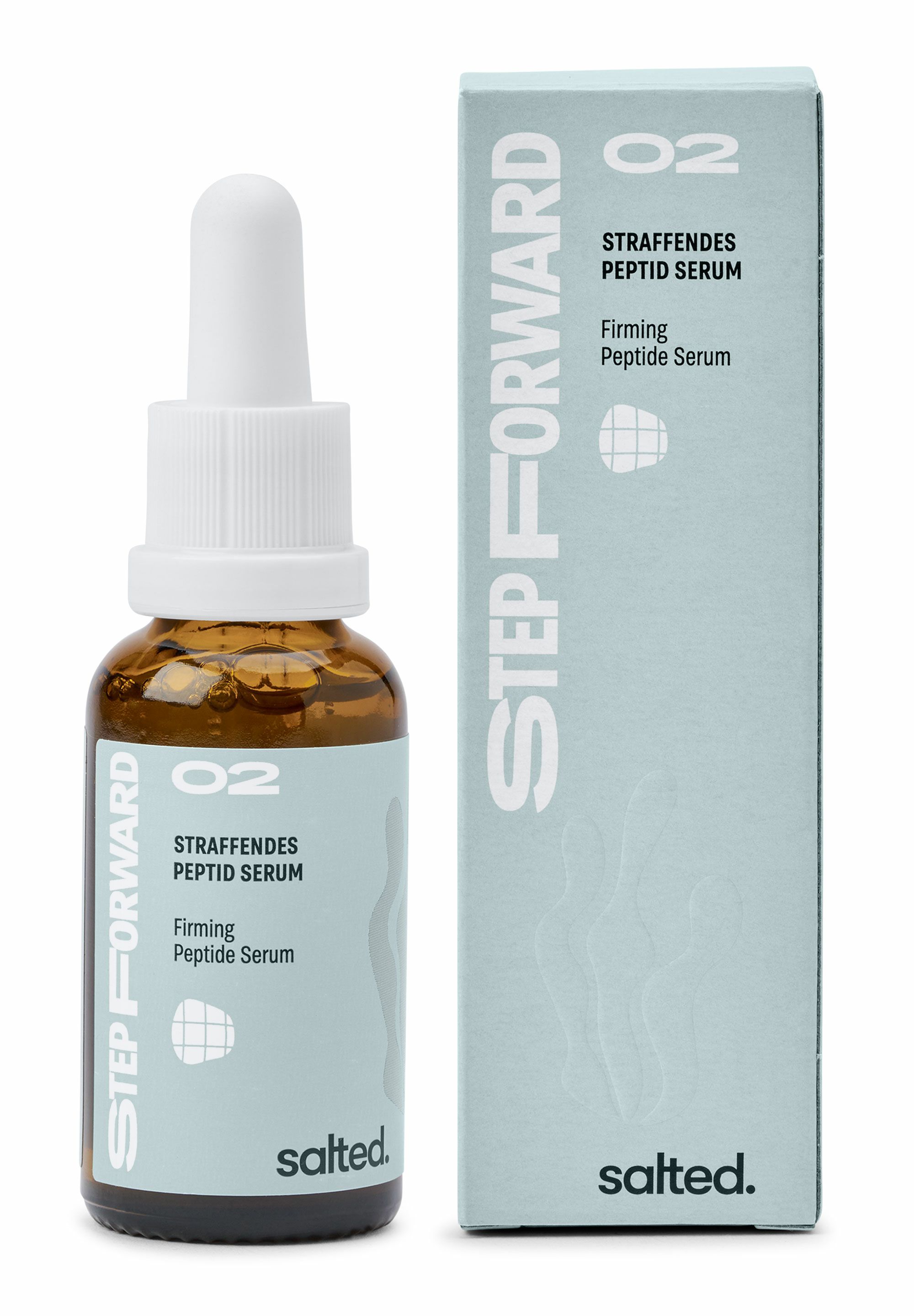 Glasflasche mit Pipette und Faltschachtel für straffendes Peptid Serum.