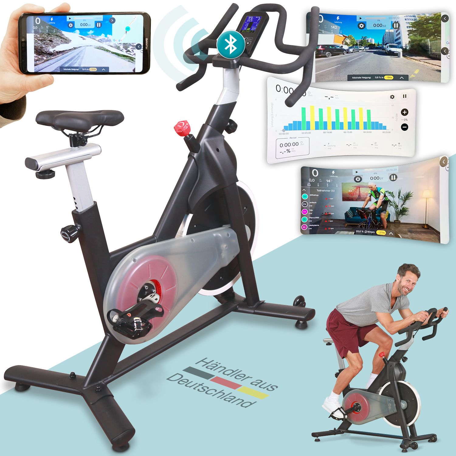 aktivshop Speedbike Indoor bis 110 kg mit Trainingscomputer, Bluetooth und Pulssensoren, Heimtrainer