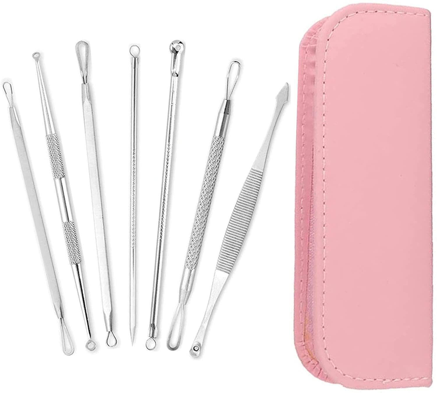 Mitesserentferner Set 7in1 Komedonenquetscher Edelstahl, Porenreiniger mit Etui 1 Pc