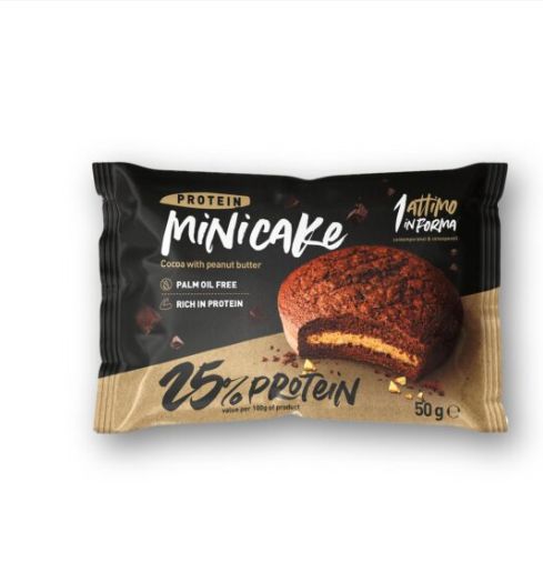 1attimoinforma Minicake Proteica al 20%; Gusto Cacao e Burro d'Arachidi