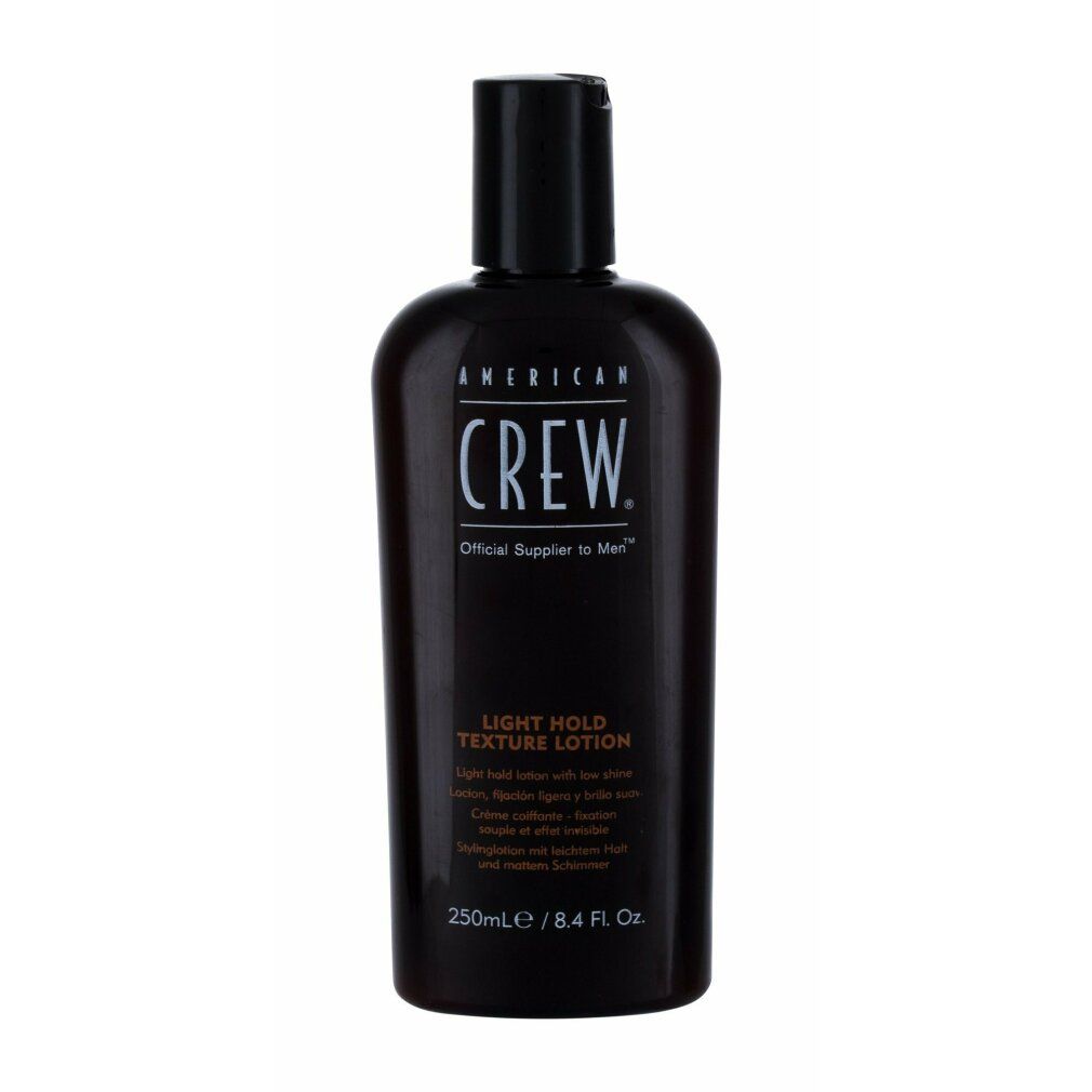 American Crew Classic Light Hold Texture Lotion in schwarzer Flasche mit schwarzem Deckel.