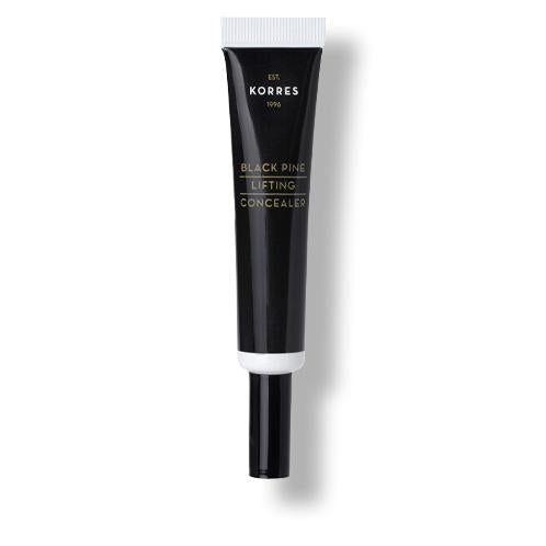 Schwarze Tube mit weißem Deckel. Schriftzug: KORRES, Black Pine Lifting Concealer.