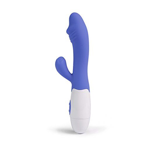 Lila Penisvibrator. Ovale Form. Zwei Knöpfe. Aufrecht stehend.
