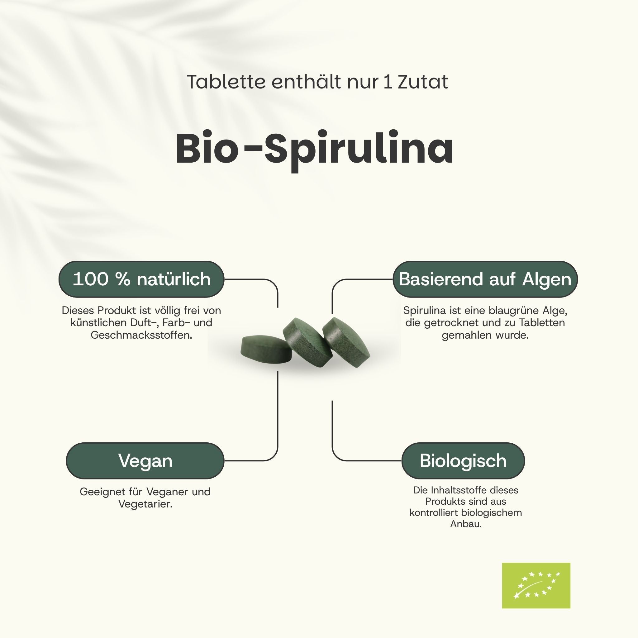 Hochwertige Bio-Spirulina-Tabletten, 500 mg, 100% biologisch und natürlich, passt durch den Briefkasten.
