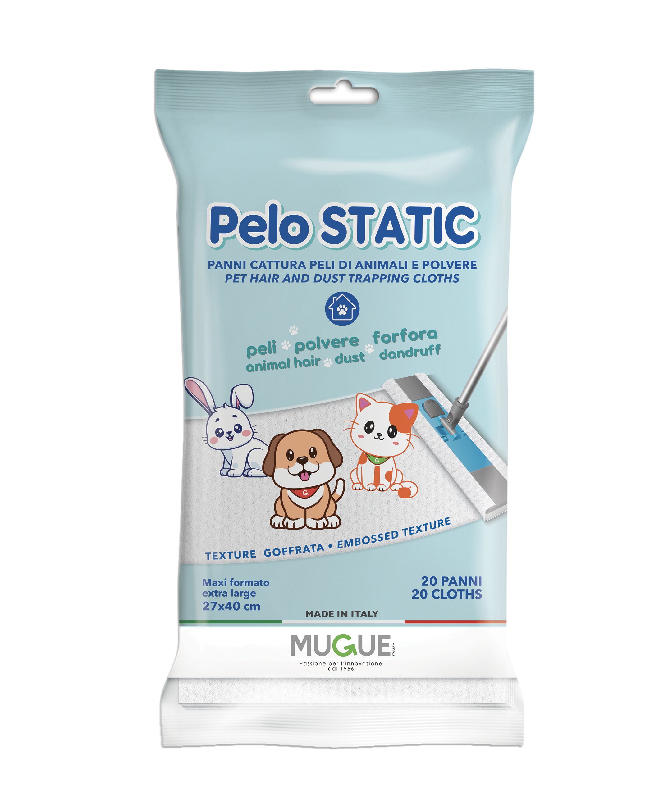 Mugue Pelo Static - 20 panni cattura peli e polvere MAXI cm 27x40