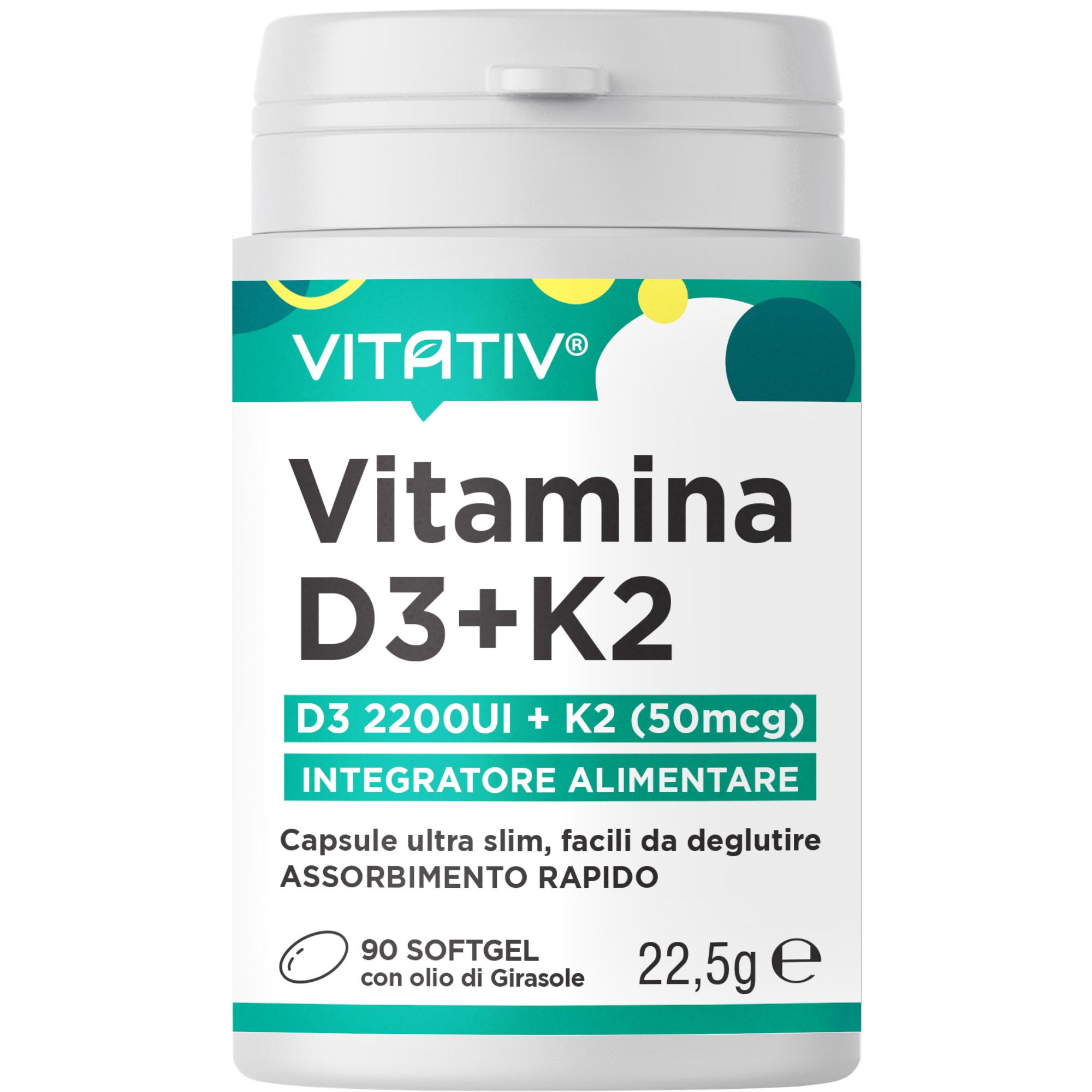 VITATIV® Vitamina D3 + K2 | 90 Mini Softgel | Supporto per Ossa e Denti normali