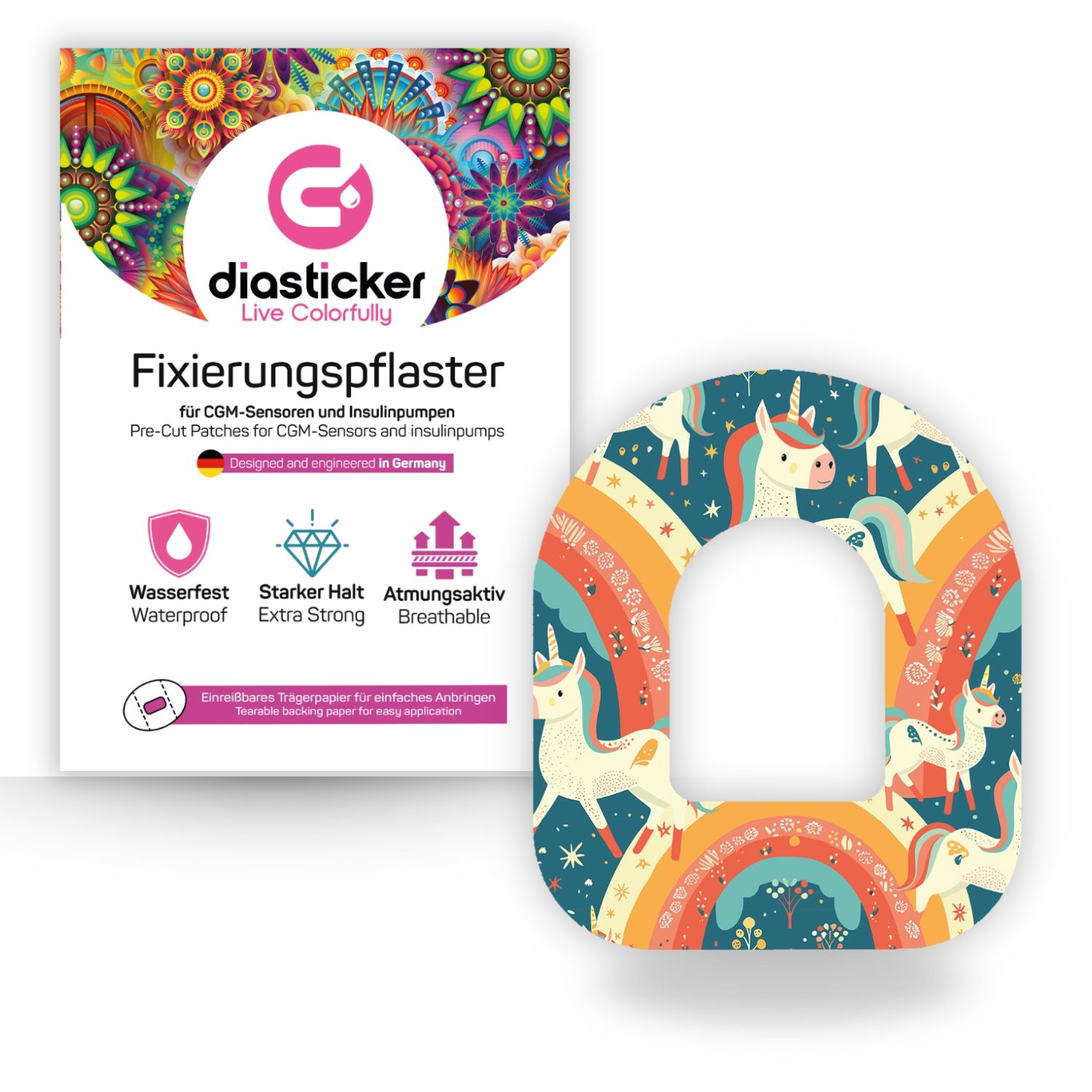 Diasticker® Omnipod Fixiertapes 'Unicorn Glow' 5 St