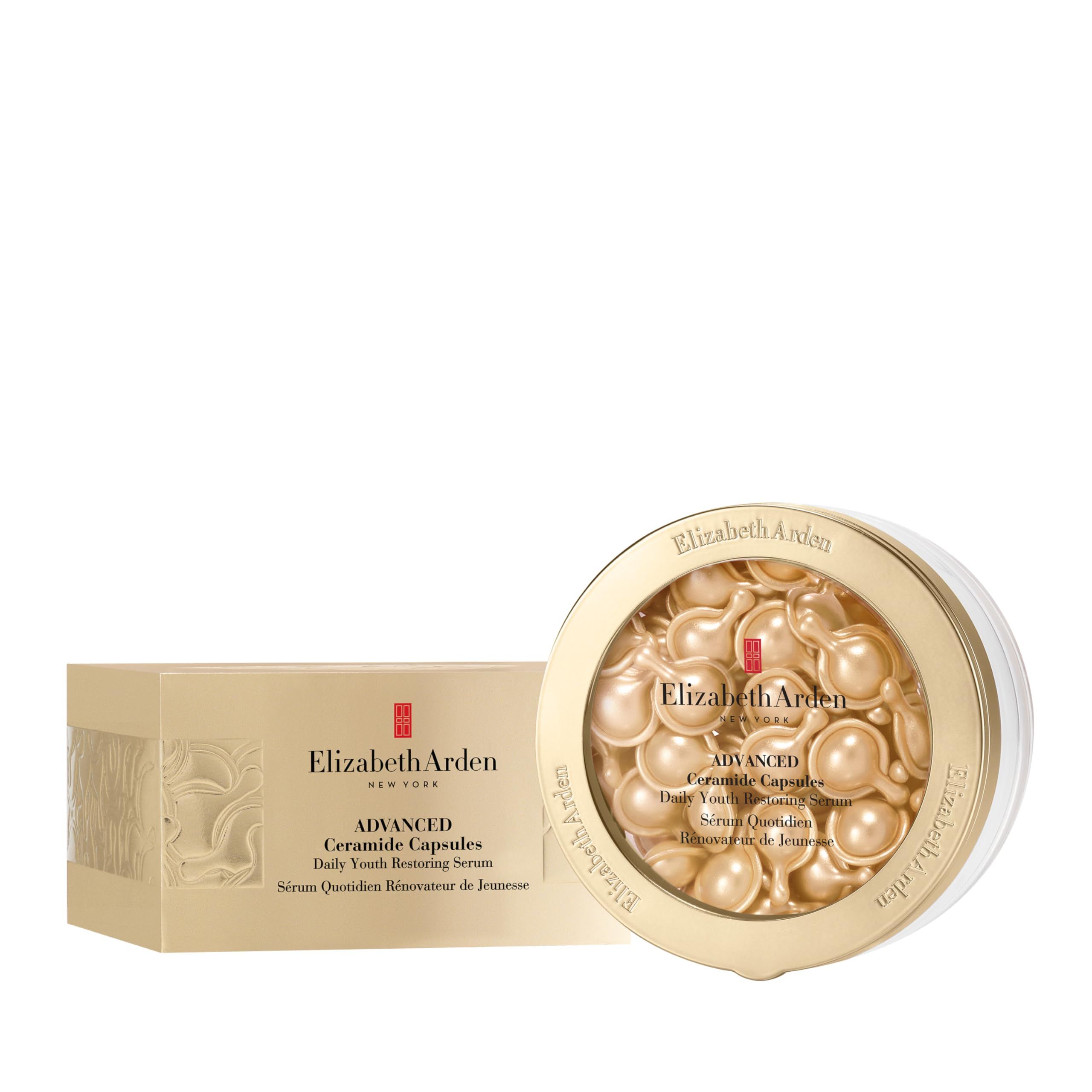 Produktverpackung und Behälter mit Kapseln. Aufschrift: Elizabeth Arden, Advanced Ceramide Capsules.