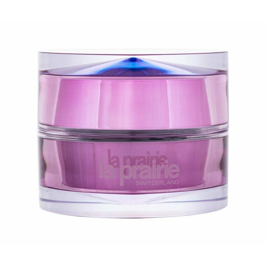 Cremetiegel mit rosa Inhalt. Marke: La Prairie. Transparenter Behälter mit rosa Creme.