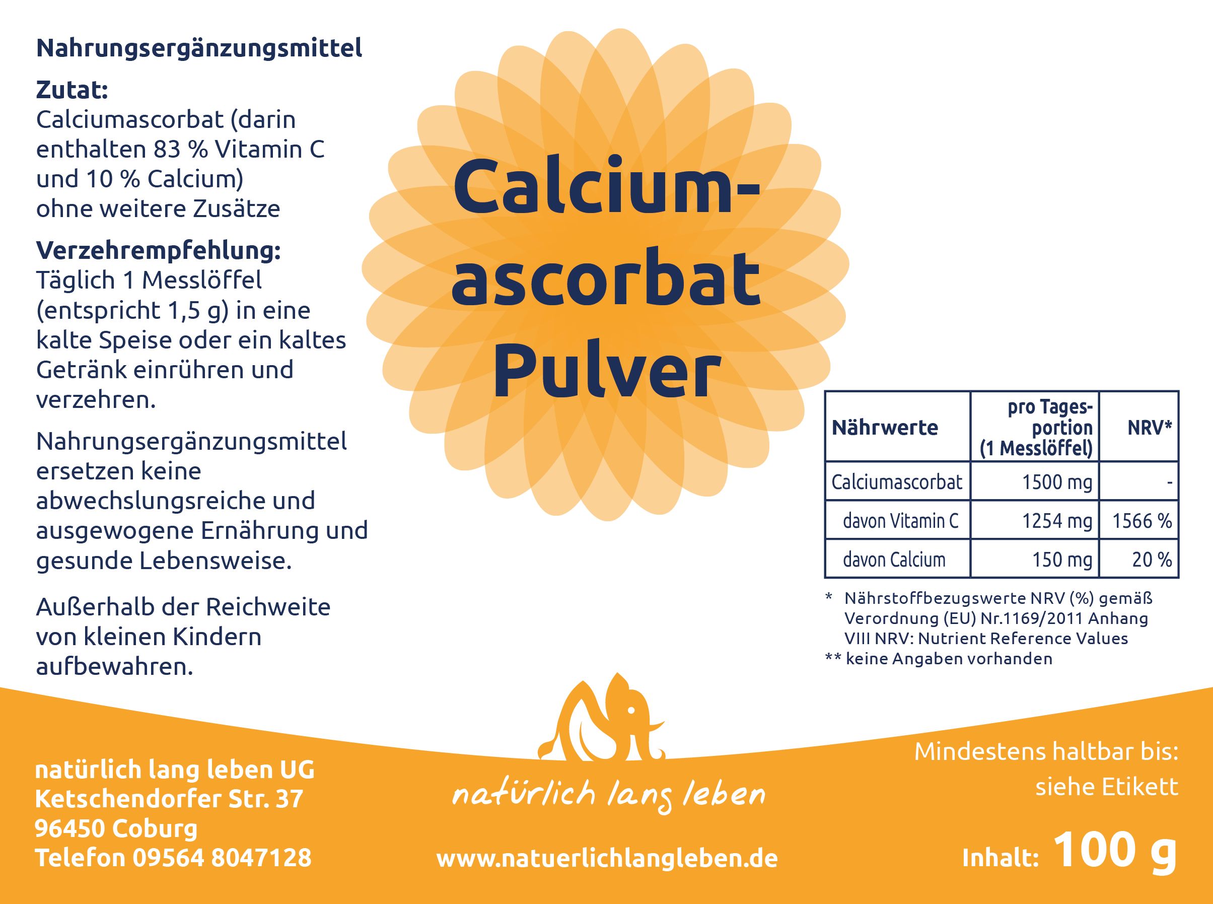 natürlich lang leben Calciumascorbat Pulver 100 g