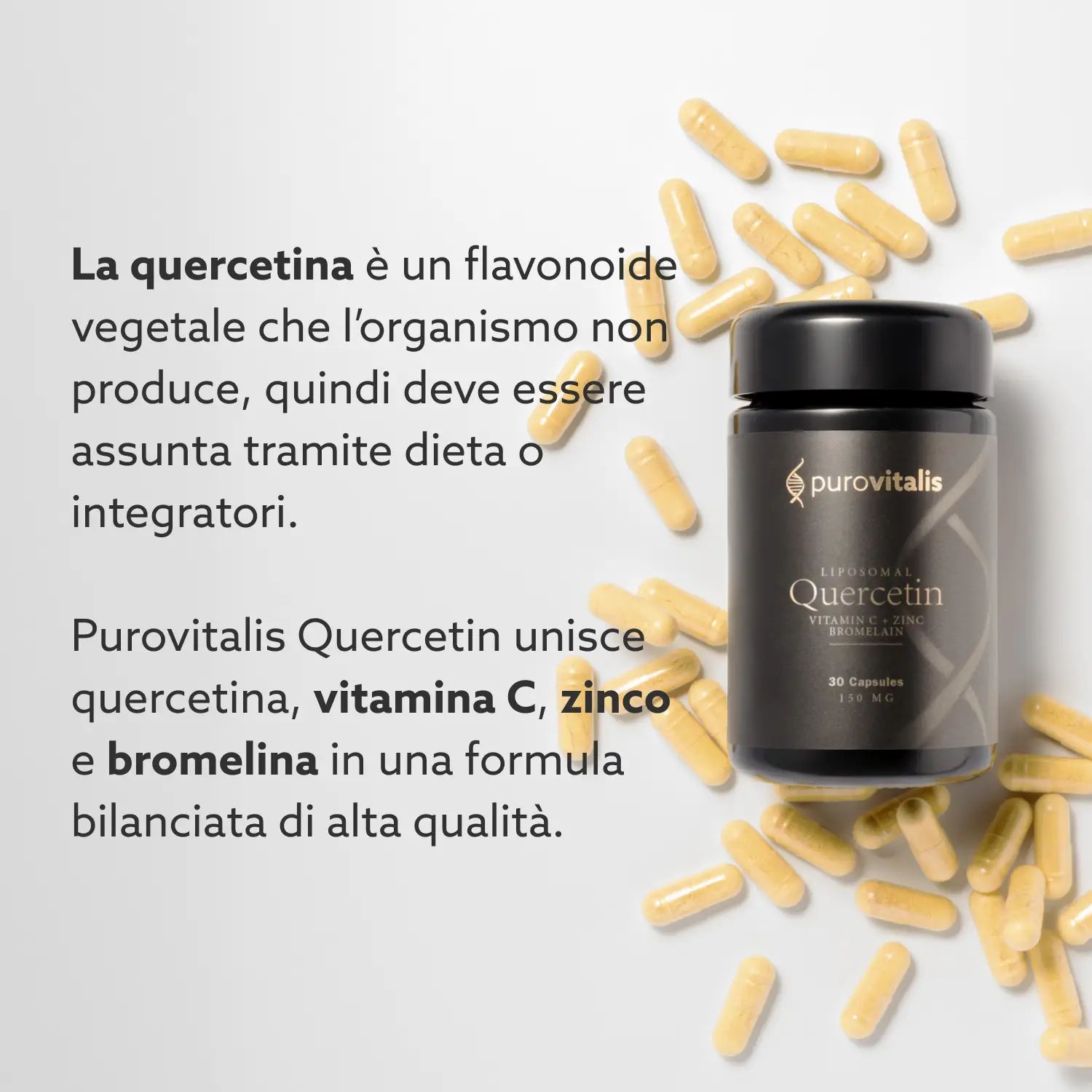 Purovitalis Liposomales Quercetin mit Vitamin C, Zink & Bromelain – 150 mg pro Kapsel