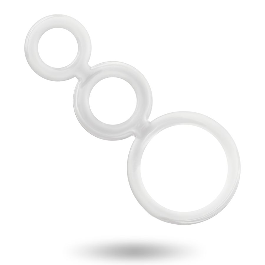 Drei verbundene weiße Ringe unterschiedlicher Größe, die eine Kette bilden.