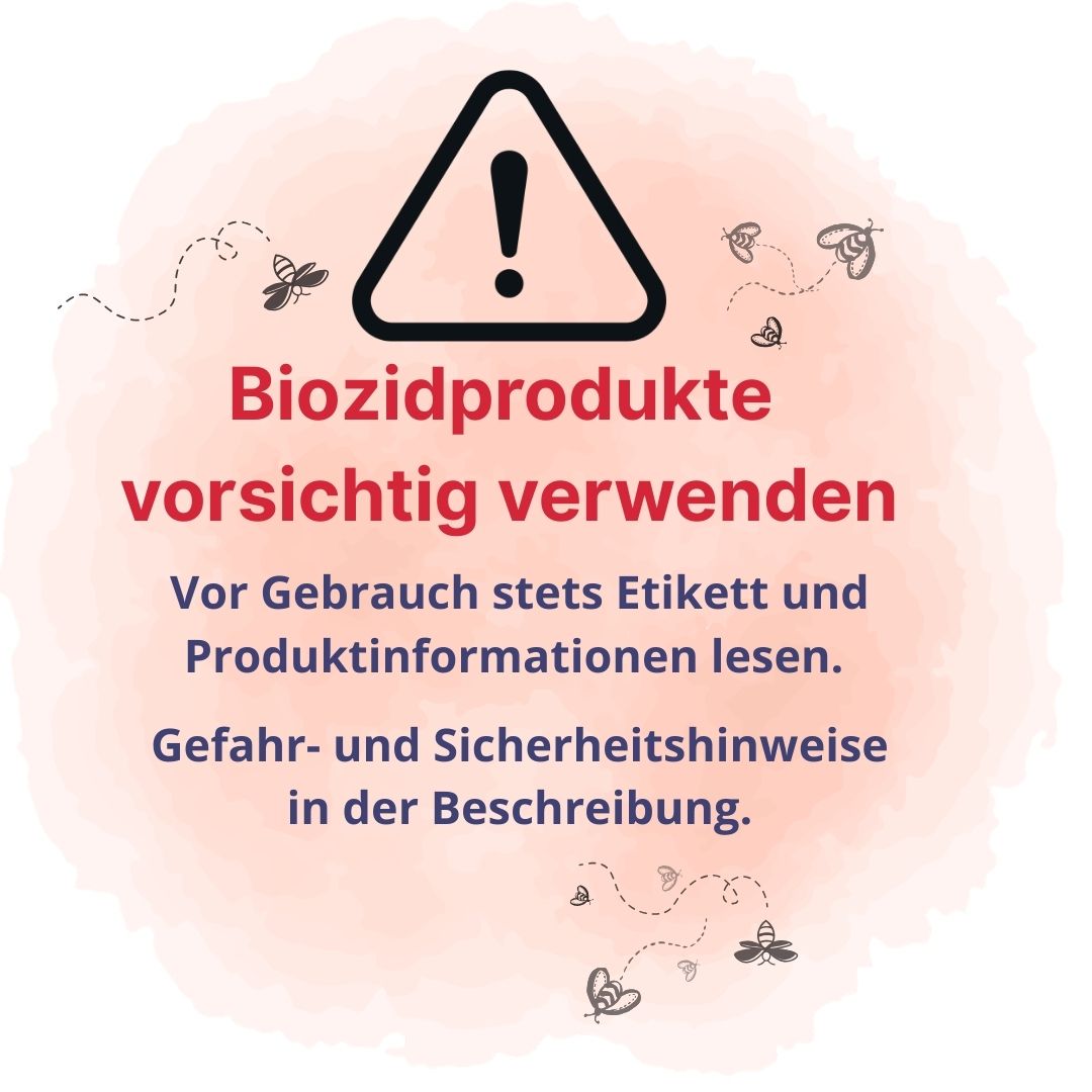 Warnsymbol mit Text über vorsichtigen Gebrauch von Biozidprodukten.