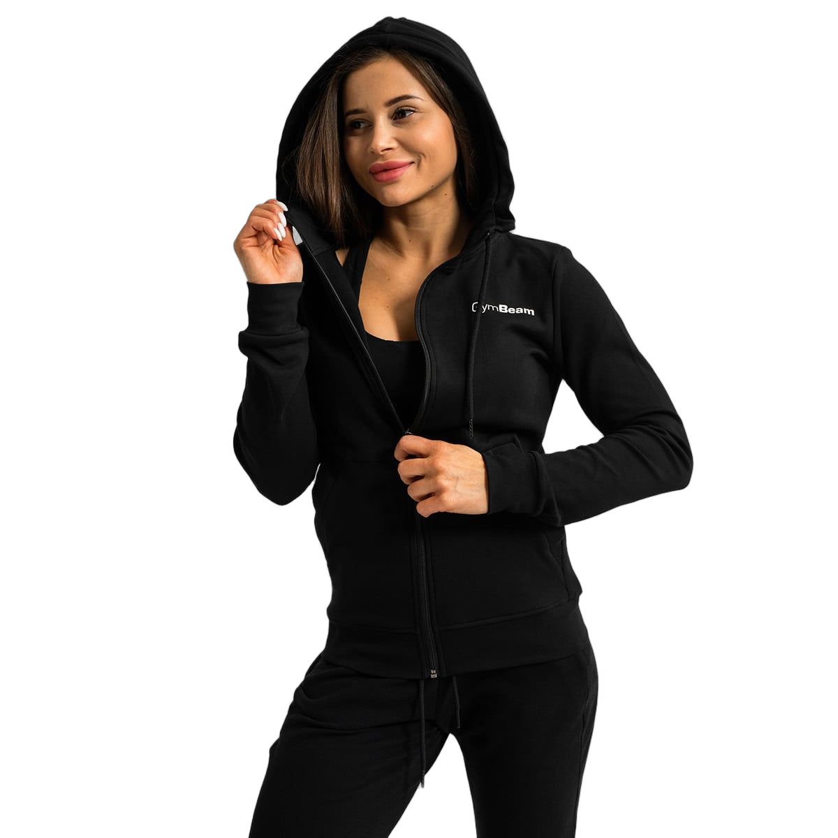 GymBeam Hoodie Damen Regular mit Kapuze und Reißverschluss Black