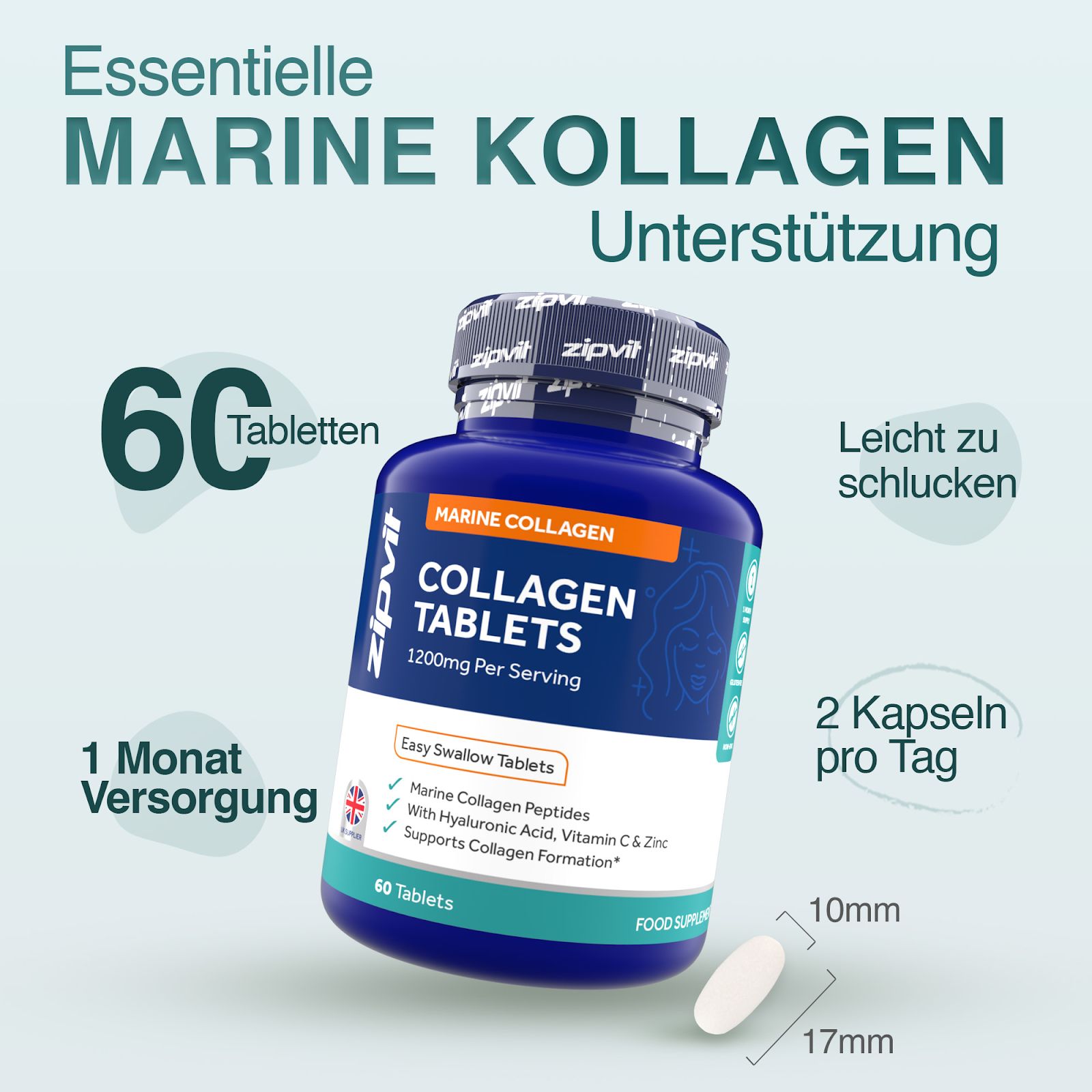 Zipvit Marine Collagen High Strength 1200mg - mit Hyaluronsäure & Zink