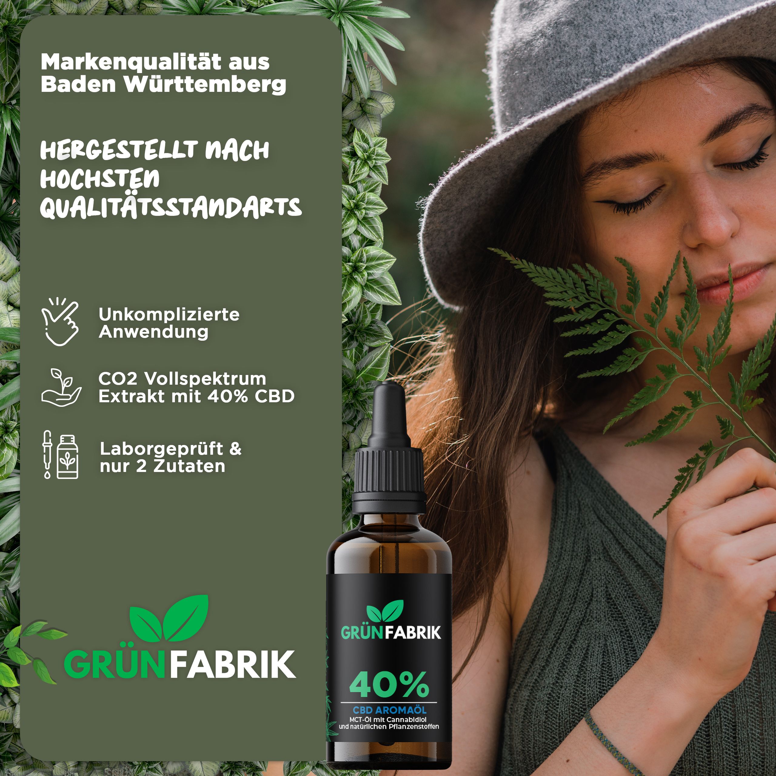 CBD Öl 40% - Vollspektrum & nachhaltige Herstellung - Laborgeprüft - 4000mg Cannabidiol - Grünfabrik