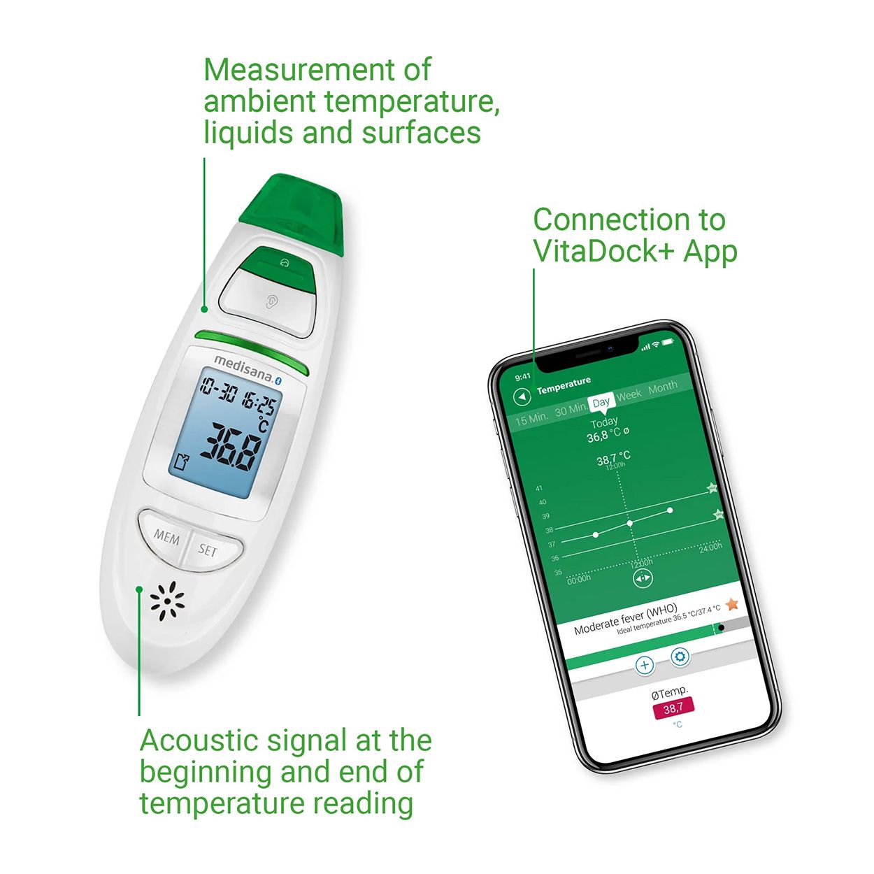 Medisana Connect Infrarot-Multifunktionsthermometer TM 750 Memory-Funktion Thermometer