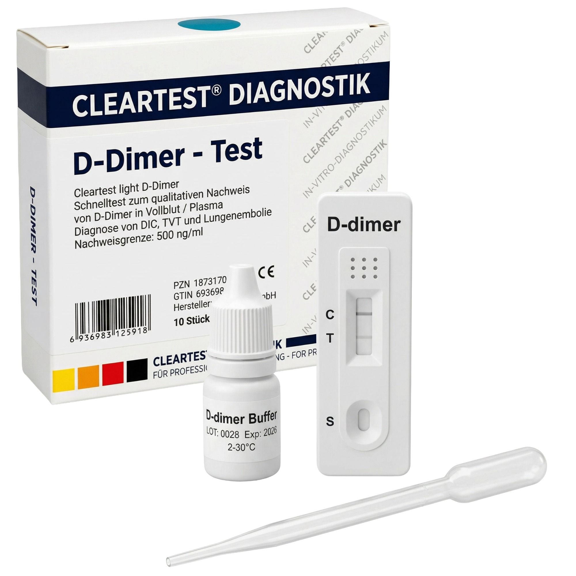 Cleartest light D-Dimer Schnelltest – Thrombose Vollblut oder Plasma 10 St Kombipackung