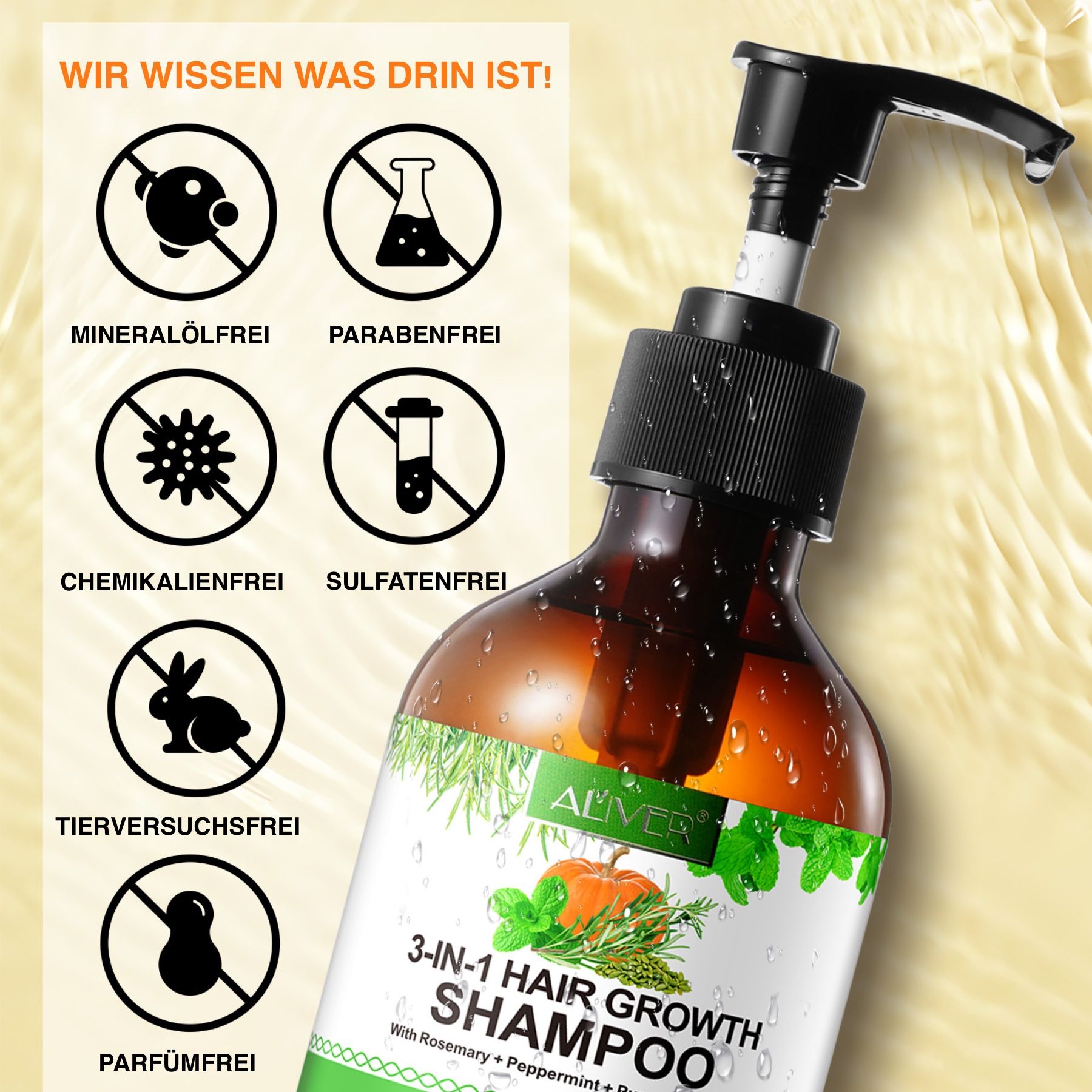 ALIVER 3-in-1 Rosmarin Minze Kürbis Haarshampoo