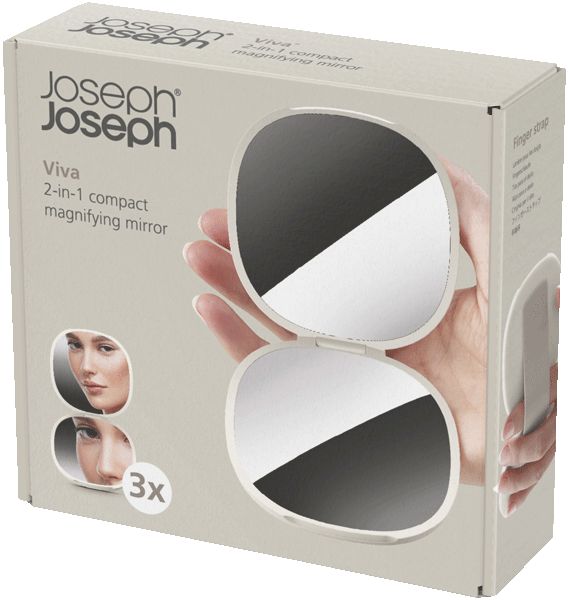 Joseph Joseph Viva 2-in-1 Kompakter Vergrößerungsspiegel in Verpackung, 3x Vergrößerung.