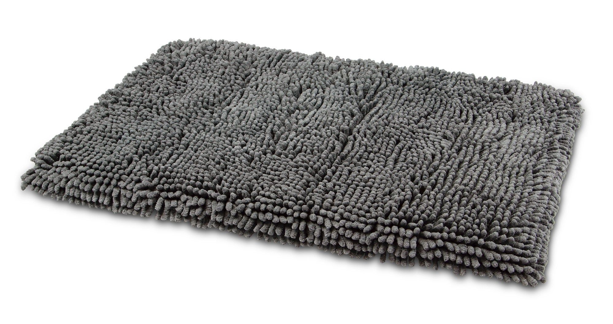 Graues, rechteckiges Pad aus flauschigem Material. Wolters Cleankeeper Reise Pad. Perspektivische Ansicht.