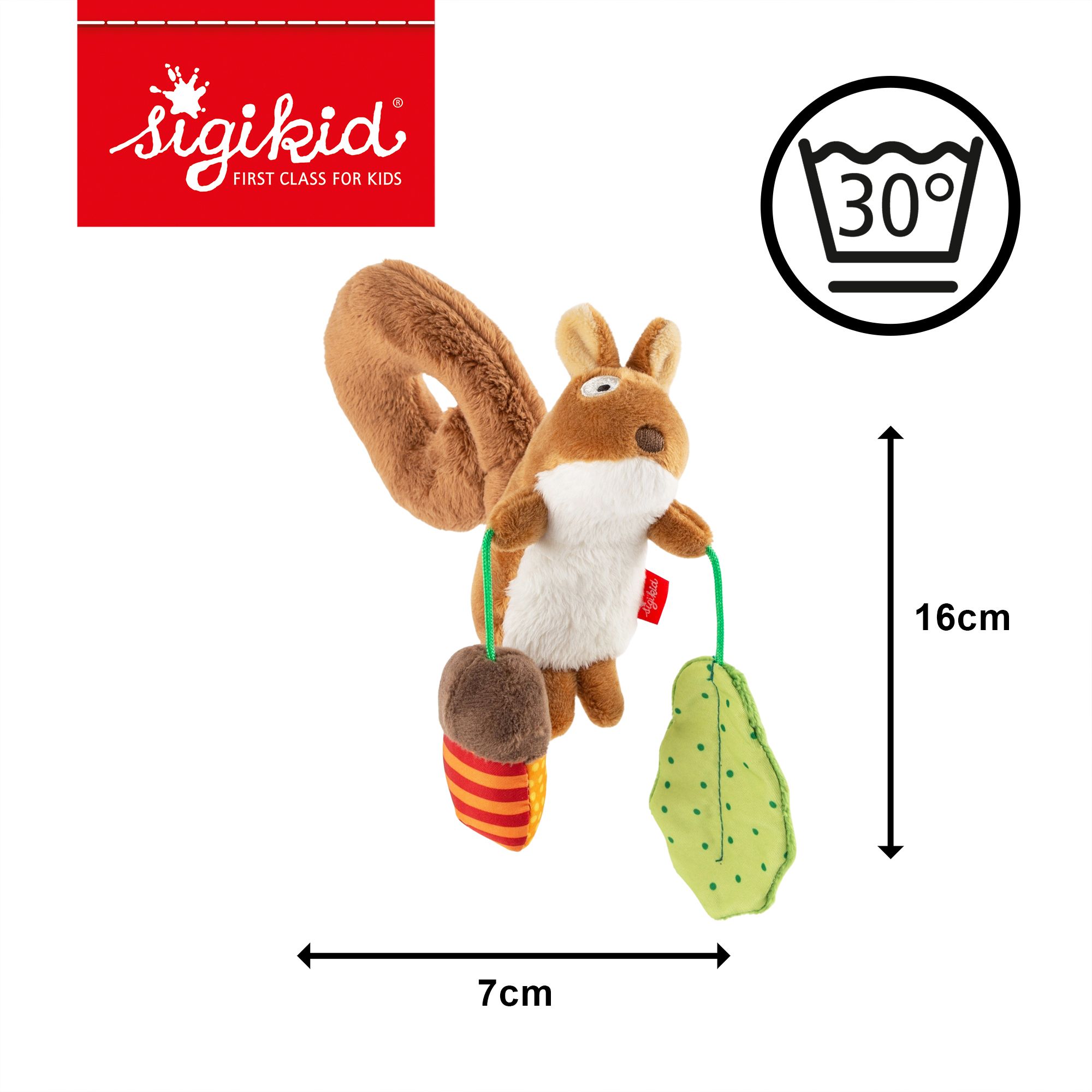 SIGIKID Anhänger mit Eichhörnchen, Eichel, Blatt. Maße: 7cm Breite, 16cm Höhe.