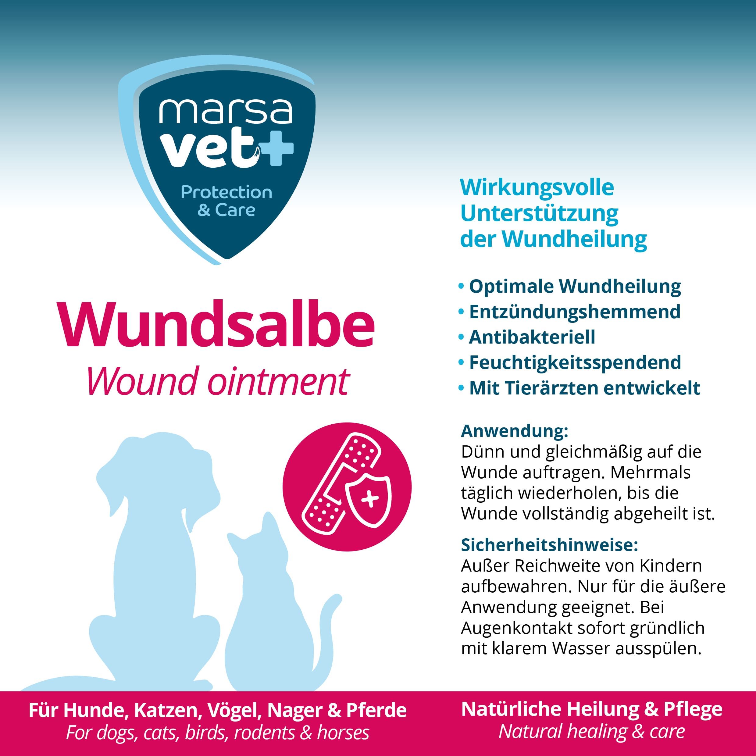 Marsavet hochwertige Wundsalbe für Hunde, Katzen, Vögel, Nager und Pferde geeignet