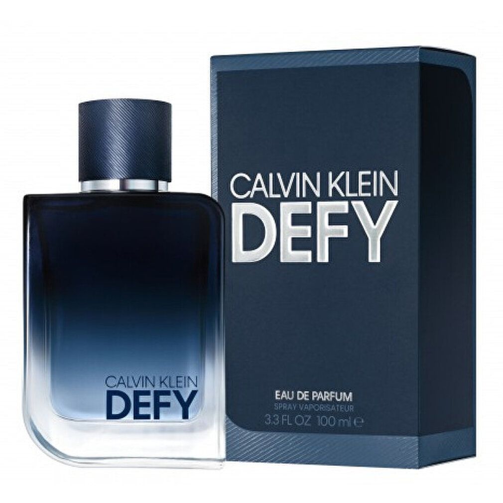 Calvin Klein Defy Eau de Parfum für Herren, 100ml Flakon und Verpackung.
