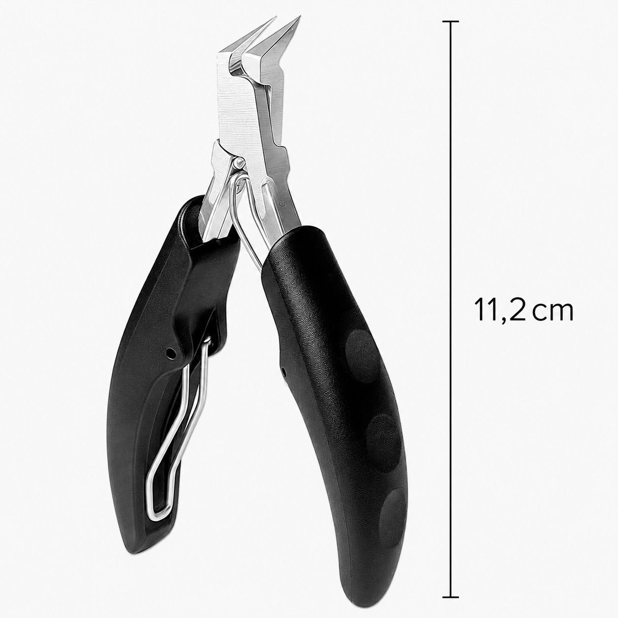 Edelstahl-Nagelzange, 11,2 cm lang, mit schwarzem Griff und Präzisionsschneiden.