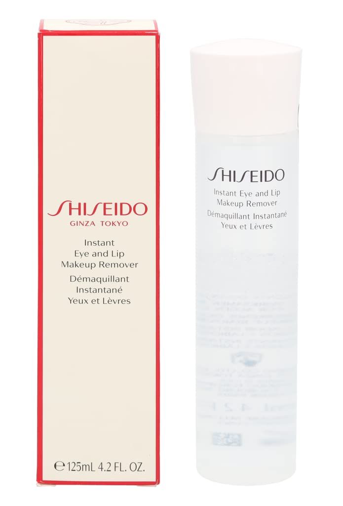 Produkt und Verpackung. Flasche und Karton. Aufschrift: SHISEIDO Instant Eye and Lip Makeup Remover.