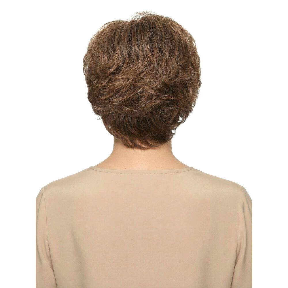 Kurzhaarperücke, braun-blond, Rückansicht. Natürlicher Look, leicht gestuft.