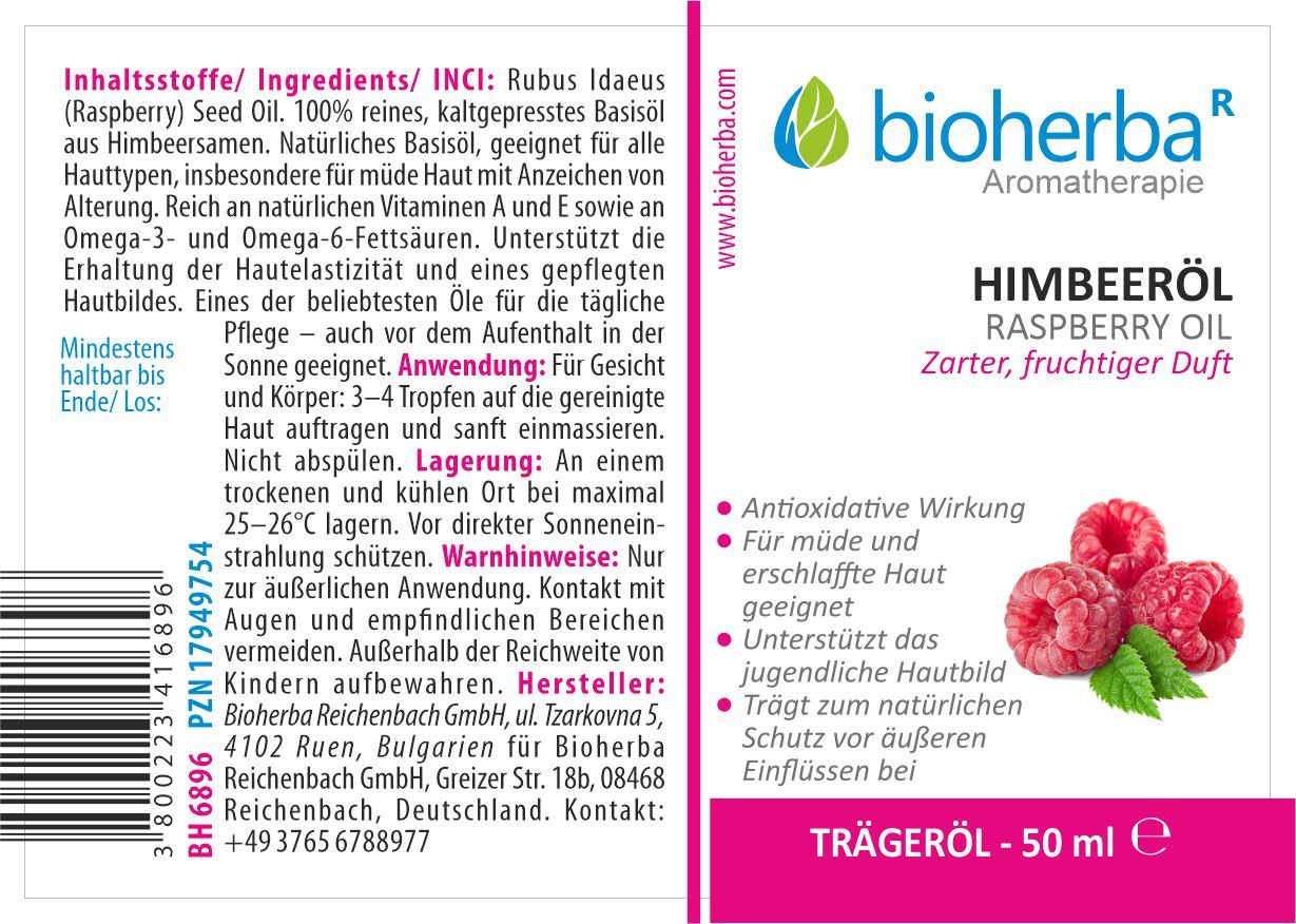 Himbeeröl Rubus Idaeus Trägeröl Raspberry seed oil 50 ml  PZN 17949754