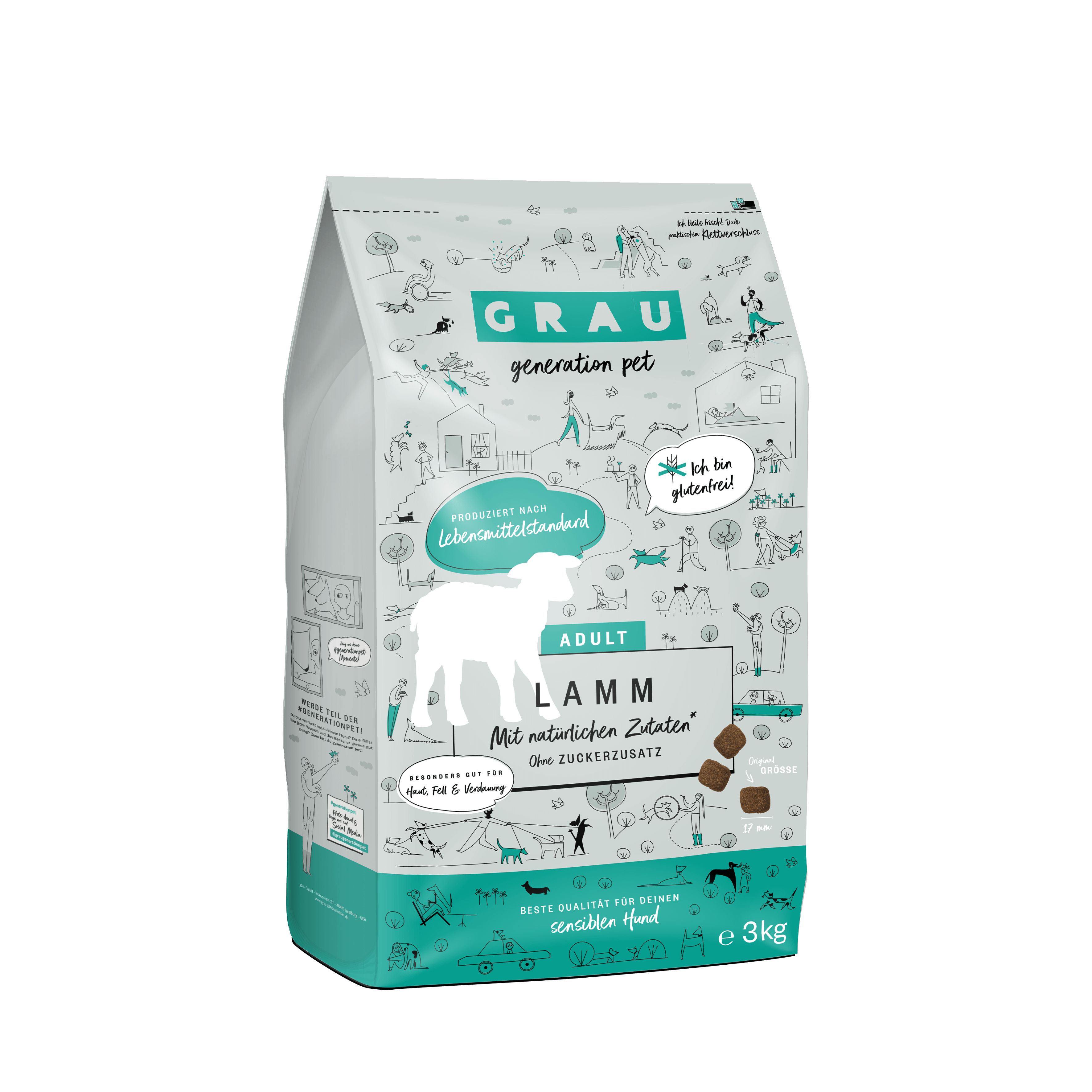 Grau Hund Lamm 3 kg Futter