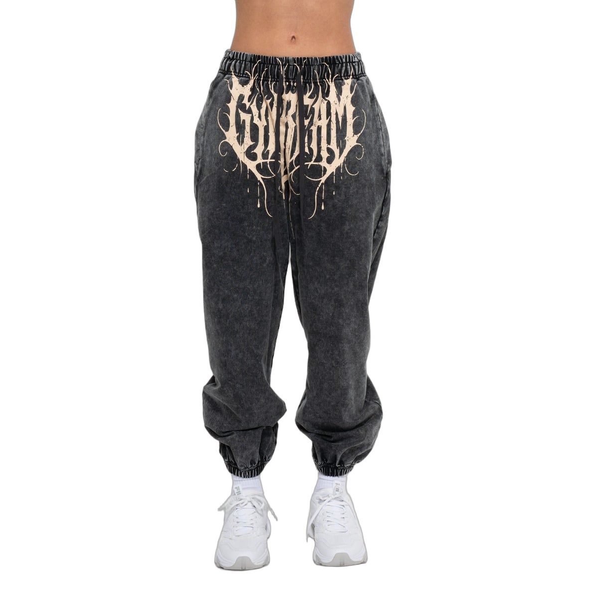 GymBeam Jogginghose Damen Oversized mit Kordelzug, Taschen und Bündchen Charcoal 1 St