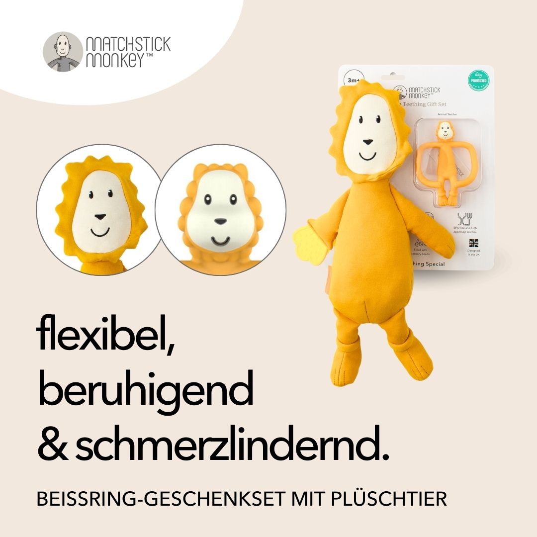 Matchstick Monkey Geschenkset – Beißring & Plüschtier mit Beißapplikation