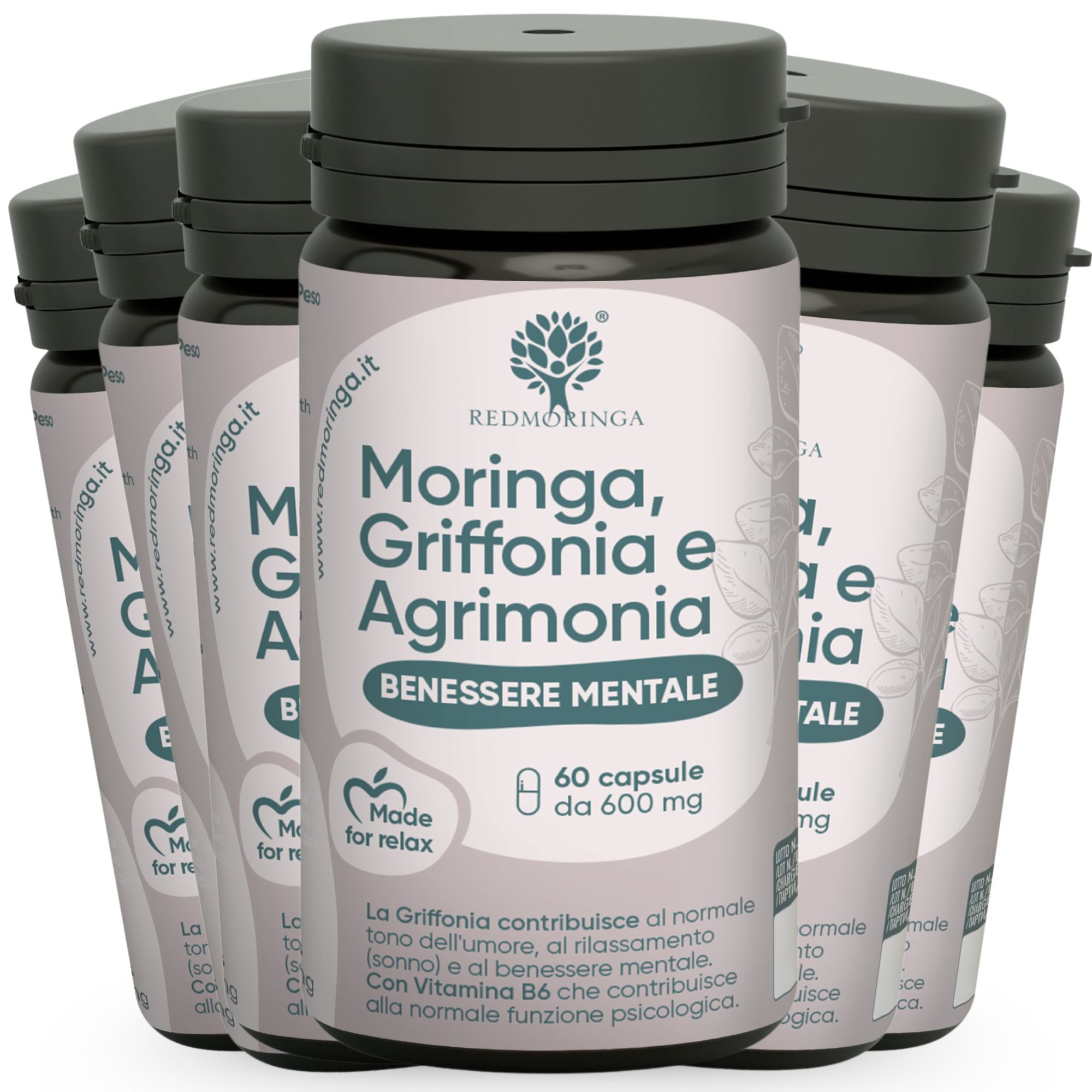 RedMoringa BENESSERE MENTALE Griffonia 5HTP, Vit B6 e Moringa 360 Capsule