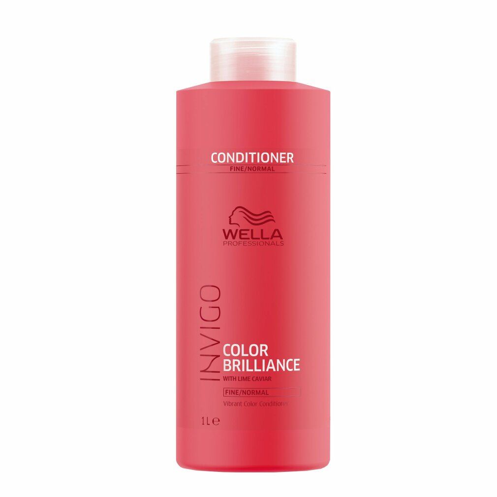 Rote Flasche. Oben: "CONDITIONER FINE/NORMAL". Logo: Wella Professionals. Unten: "INVIGO COLOR BRILLIANCE". 1 Liter.