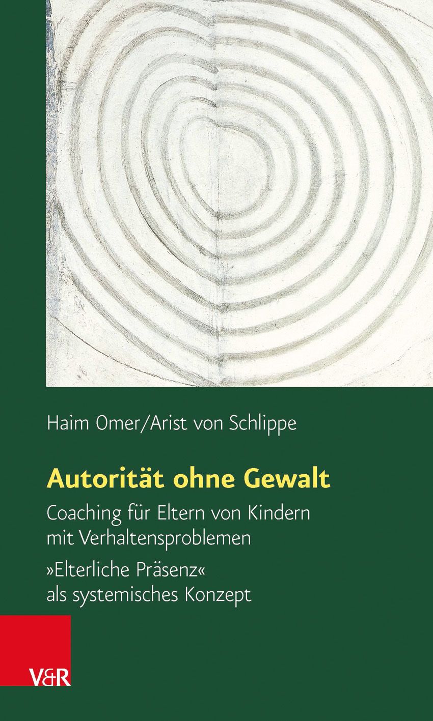 Buchcover. Titel: Autorität ohne Gewalt. Autoren: Haim Omer, Arist von Schlippe. Verlag V&R. Hintergrund mit konzentrischen Kreisen.