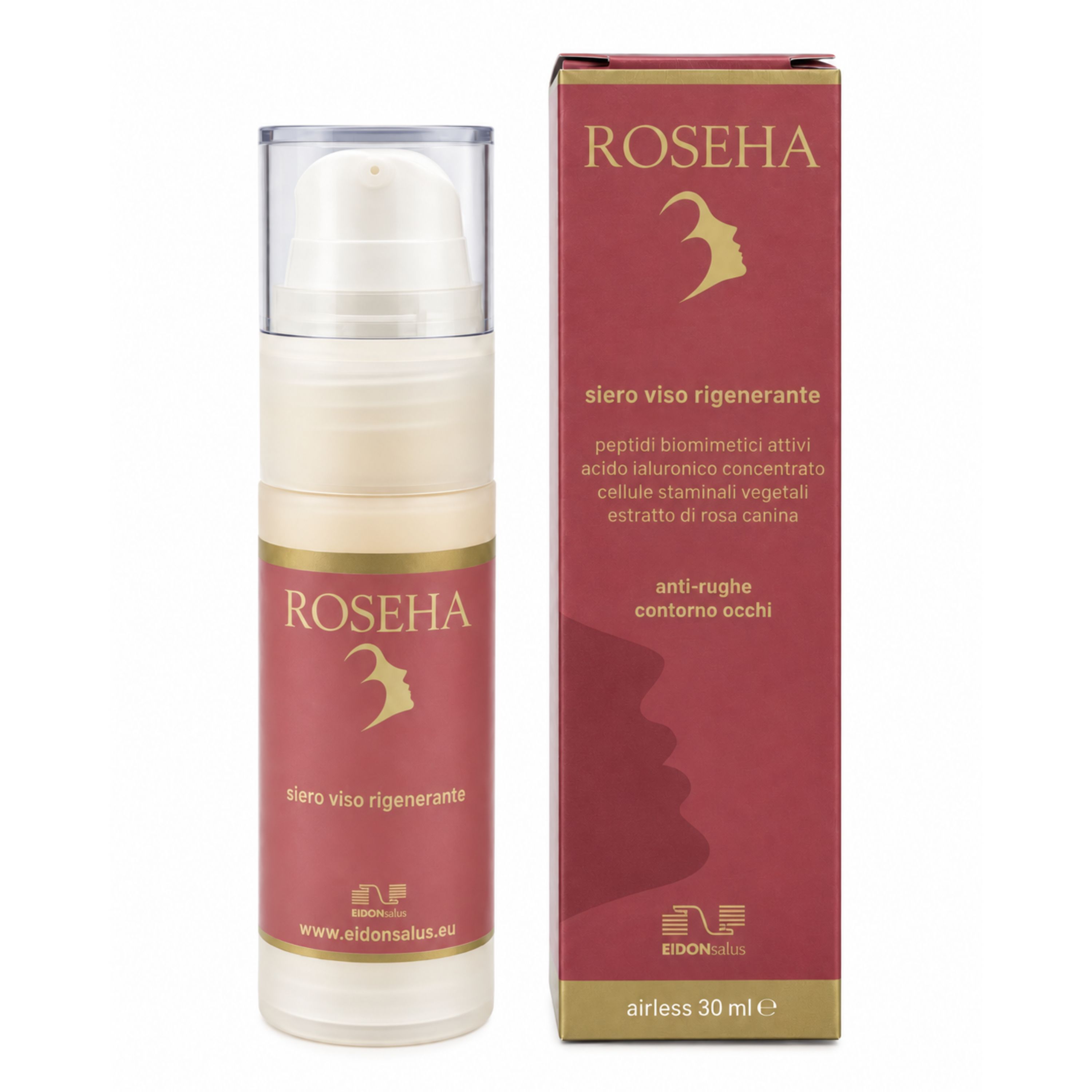 ROSEHA Siero Viso con Acido Ialuronico - Idratante, Nutriente, Rimpolpante- EIDON salus
