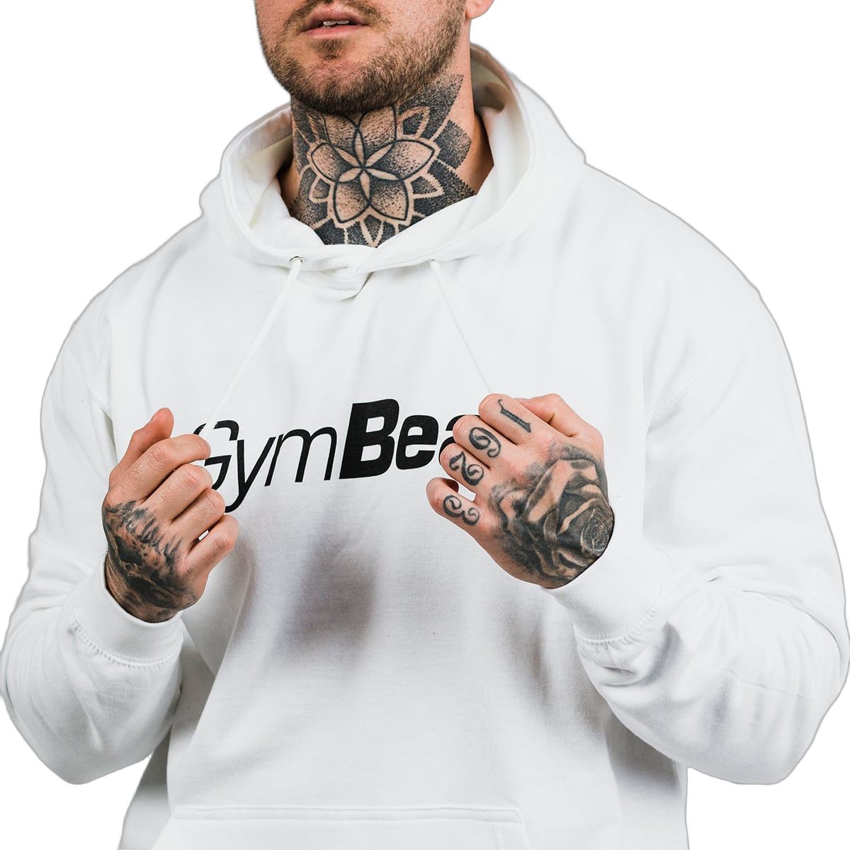 GymBeam Herren Hoodie regular mit Kapuze, Taschen und Langarm in Weiß