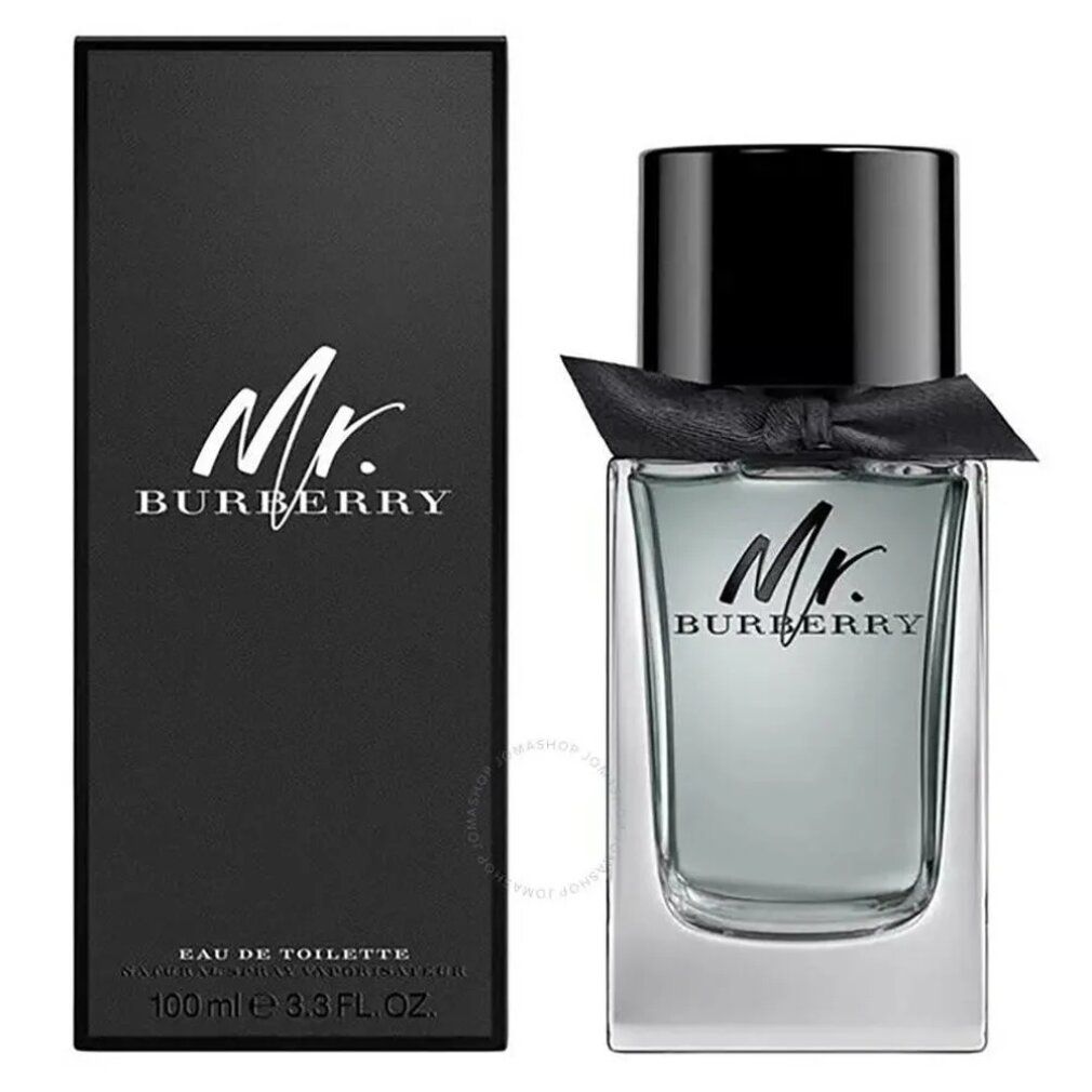 Burberry Mr. Flakon und schwarze Schachtel. Aufschrift Mr. Burberry. Eau de Toilette. 100ml.